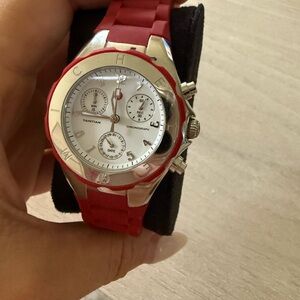 Michele Red and Silver Chronograph Watch